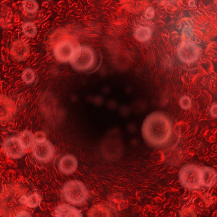 Illustration av röda blodkroppar inuti ett blodkärl