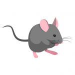 tecknad bild av liten grå mus med rosa öron
