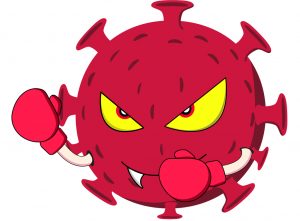 tecknad bild av ett rött argt virus